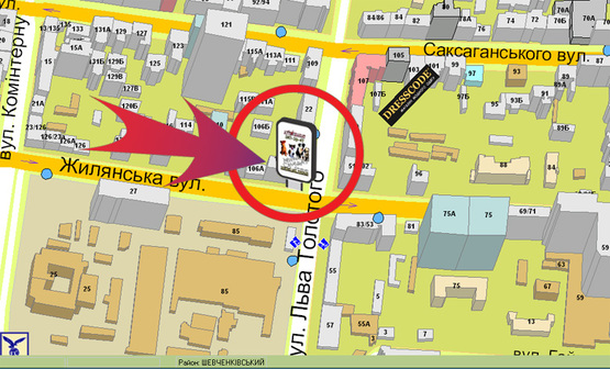 Схема рекламной плоскости по адресу Вул. Жилянська, 104/24 / Вул. Л.Толстого