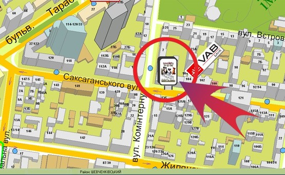 Схема рекламной плоскости по адресу Вул. Саксаганського, 106 ("ДЦ")