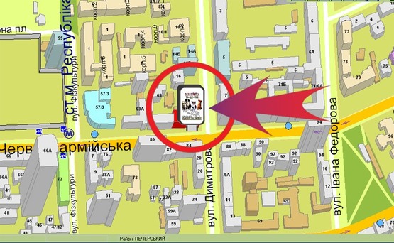 Схема рекламної площини за адресою Вул. Червоноармійська, 65 ("Нобель")