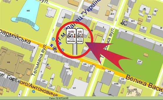 Схема рекламної площини за адресою Вул. Червоноармійська, Біля А/зупинки "ПК “Україна” (тріедр)  ("Miami Blues")