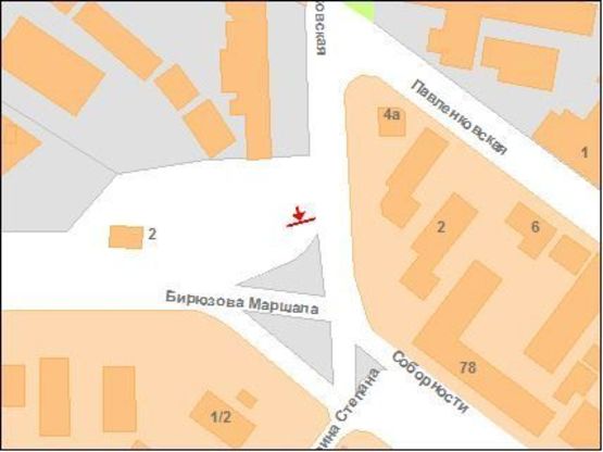 Схема рекламной плоскости по адресу М.Бірюзова вул - Зіньківська вул.