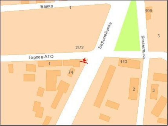Схема рекламної площини за адресою Європейська вул. (Фрунзе) - Героїв АТО вул. (Красіна)