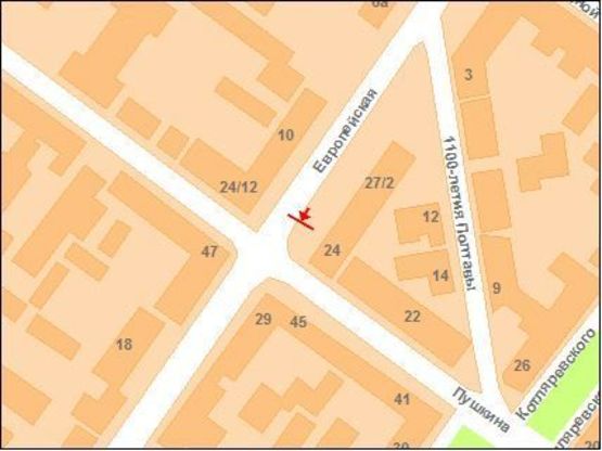 Схема рекламной плоскости по адресу Європейська вул. (Фрунзе) -Пушкіна вул. (Атлантика)