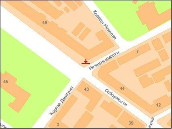 Схема рекламної площини за адресою Соборності вул. (Жовтнева),46 (Петрович)