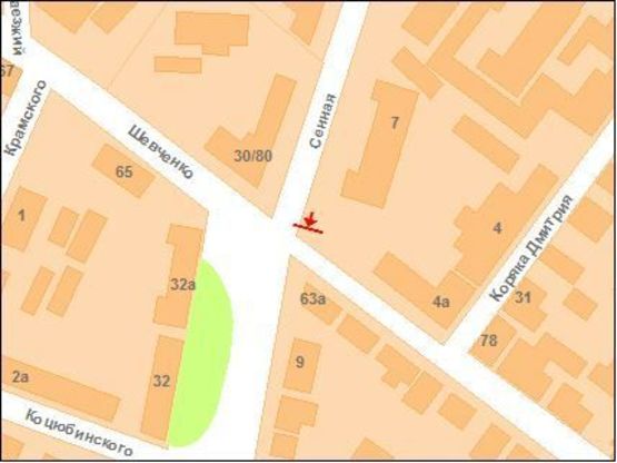 Схема рекламної площини за адресою Сінна вул. та Шевченка вул. (на перехр.)