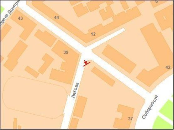 Схема рекламной плоскости по адресу Соборності вул. (Жовтнева) та Ляхова вул. (на огорожі)перехр. Схема рекламной плоскости по адресу Соборності вул. (Жовтнева) та Ляхова вул. (на огорожі)перехр.