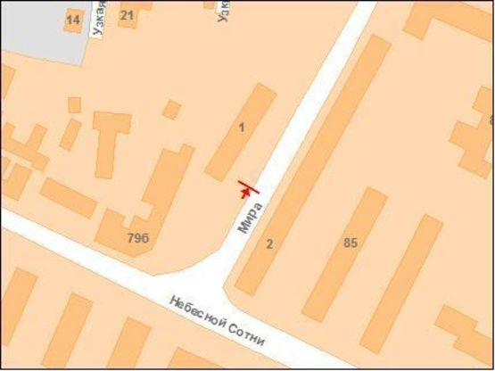 Схема рекламної площини за адресою Петра Ротача пров.(Соколова), 22 - Миру просп.(поблизу "Хуторка")