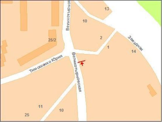 Схема рекламной плоскости по адресу В.Тирнівськавул. - Юрія Тимошенка ("Тарапуньки") вул. (Примакова)