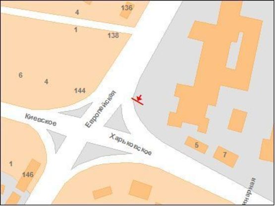 Схема рекламної площини за адресою Європейська вул. (Фрунзе) - Х.Шосе вул. (Фуршет)