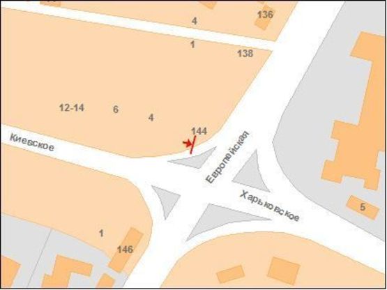 Схема рекламної площини за адресою Європейська вул. (Фрунзе) - К.Шосе вул.