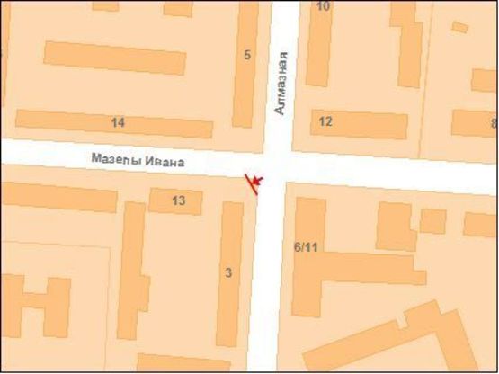 Схема рекламной плоскости по адресу І.Мазепи вул. (Калініна) - Алмазна вул.