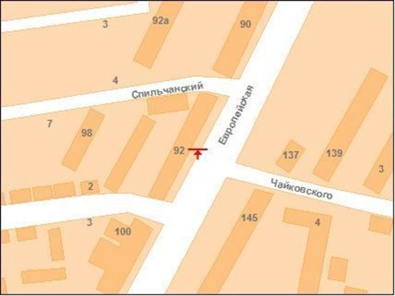 Схема рекламної площини за адресою Європейська вул. (Фрунзе), 92(м-г "Спортстайл")