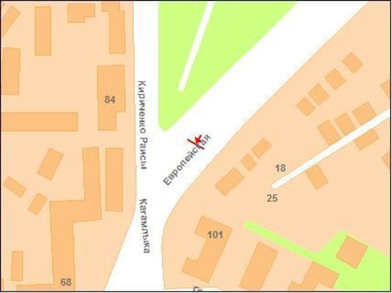 Схема рекламної площини за адресою Європейська вул. (Фрунзе),97(розд.смуга) (із центру)