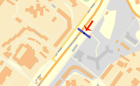 Схема рекламной плоскости по адресу Обухов ул.Киевская 12 (В)(левый),въезд в город