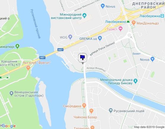 Схема рекламной плоскости по адресу ул.Р.Окипной,6/на м.Лівобережна (В)