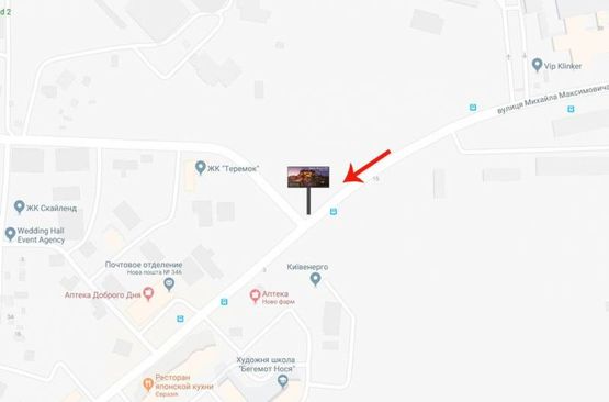 Схема рекламної площини за адресою вул.М Максимовича (Вильямса)/поворот на Жуляни (А) на Окружну