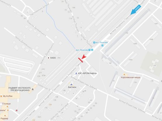 Схема рекламної площини за адресою Академика Павлова ул. - Пешкова ул. (маг.АТЛ), в центр Схема рекламної площини за адресою Академика Павлова ул. - Пешкова ул. (маг.АТЛ), в центр