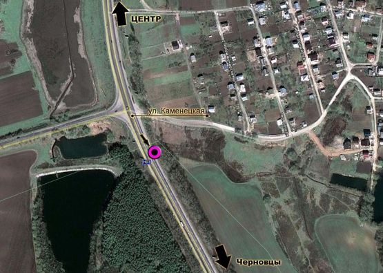 Схема рекламной плоскости по адресу вул.Кам'янецька (озеро). неподалік: приватна забудова, новий масив "Росошанський" (виїзд з міста) Схема рекламной плоскости по адресу вул.Кам'янецька (озеро). неподалік: приватна забудова, новий масив "Росошанський" (виїзд з міста)