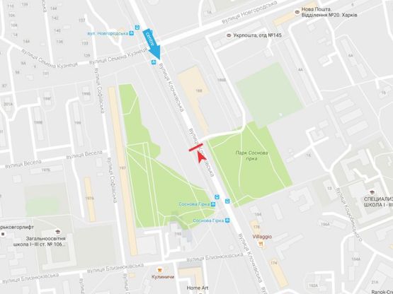 Схема рекламної площини за адресою Клочковская ул., 197 (1), из центра Схема рекламної площини за адресою Клочковская ул., 197 (1), из центра