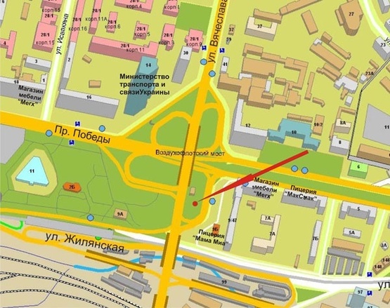 Схема рекламной плоскости по адресу пр.Победы,9/47-Воздухофл.пр.(Воздухофлотский мост) – из центра