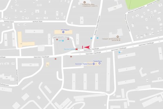 Схема рекламної площини за адресою Панаса Мирного ул. - Свободы просп., (перекресток) Схема рекламної площини за адресою Панаса Мирного ул. - Свободы просп., (перекресток)