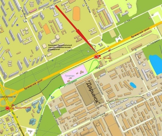 Схема рекламної площини за адресою Броварской просп. (ст.м. «Лесная»)-из центра