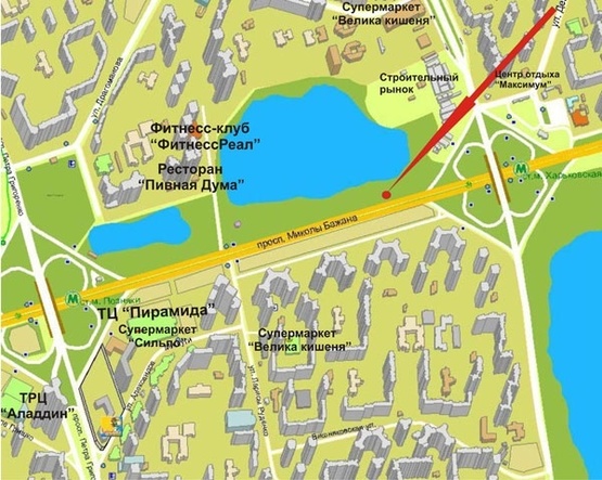 Схема рекламной плоскости по адресу пр.Бажана (между ст.м."Харьковская и ст.м."Поздняки")-в центр