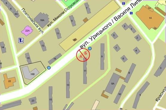 Схема рекламної площини за адресою Василия Липковского ул. (Урицкого), 11(напротив автостоянки)