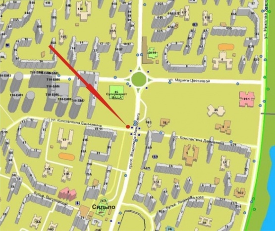 Схема рекламної площини за адресою пр.Маяковского/ул.Данкевича - возле супермаркета "Билла"