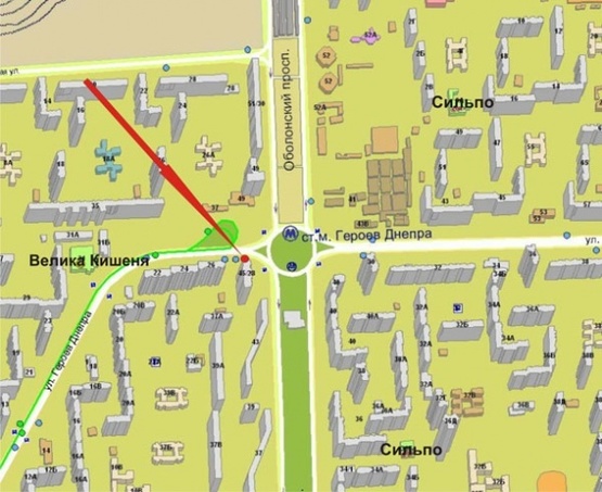 Схема рекламної площини за адресою пр.Героев Днепра /Оболонский пр.(ст.м.Гер.Днепра)ТЦ Дрим Таун часть-2