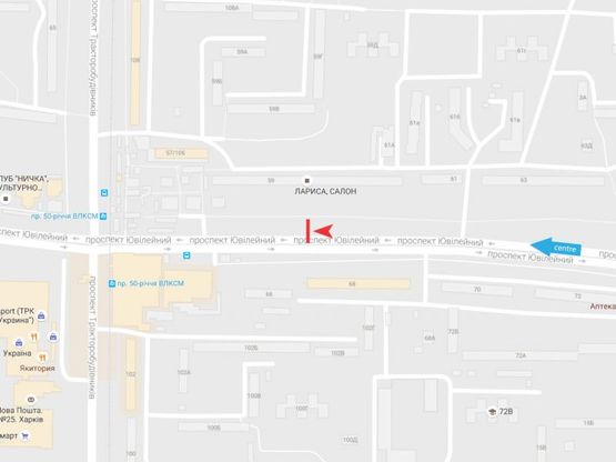 Схема рекламної площини за адресою Юбилейный пр-т, 59, в центр Схема рекламної площини за адресою Юбилейный пр-т, 59, в центр