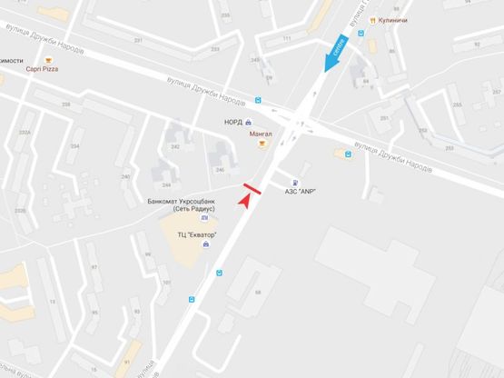 Схема рекламной плоскости по адресу Гвардейцев Широнинцев ул. -  Дружбы народов ул., 246, из центра Схема рекламной плоскости по адресу Гвардейцев Широнинцев ул. -  Дружбы народов ул., 246, из центра