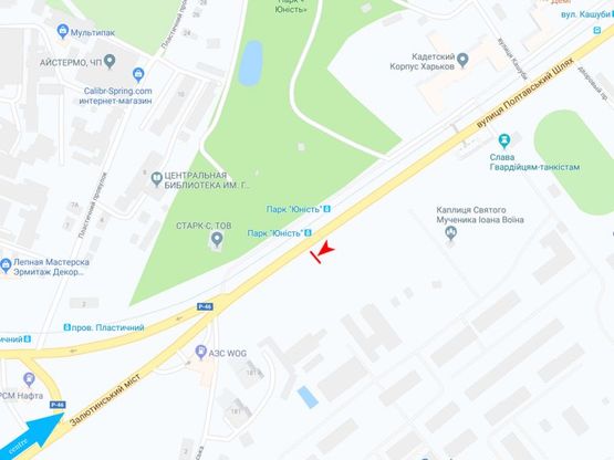 Схема рекламної площини за адресою Полтавский шлях ул., 192 (2), из центра Схема рекламної площини за адресою Полтавский шлях ул., 192 (2), из центра