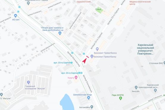 Схема рекламної площини за адресою 23 Августа ул., 2, в центр Схема рекламної площини за адресою 23 Августа ул., 2, в центр