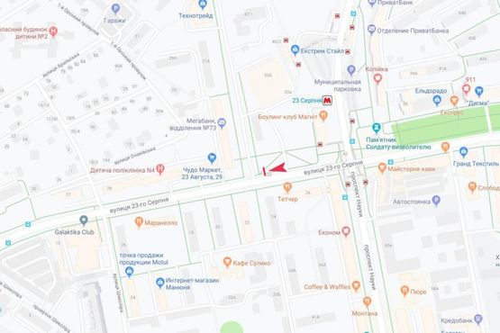 Схема рекламної площини за адресою 23 Августа ул., 33-а - Низовая ул., из центра, VIP Схема рекламної площини за адресою 23 Августа ул., 33-а - Низовая ул., из центра, VIP