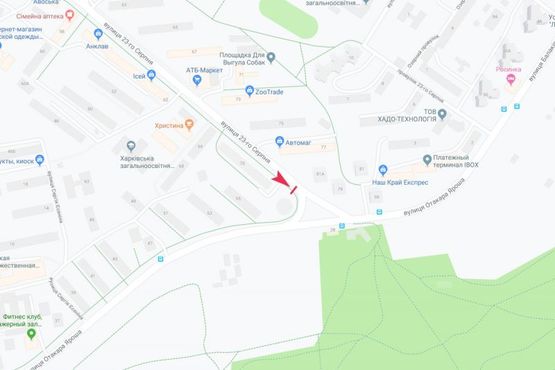 Схема рекламної площини за адресою 23 Августа ул. - Отакара Яроша ул., 54, из центра Схема рекламної площини за адресою 23 Августа ул. - Отакара Яроша ул., 54, из центра