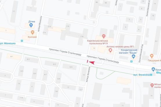 Схема рекламної площини за адресою Героев Сталинграда пр-т - Фонвизина ул., 10, в центр Схема рекламної площини за адресою Героев Сталинграда пр-т - Фонвизина ул., 10, в центр