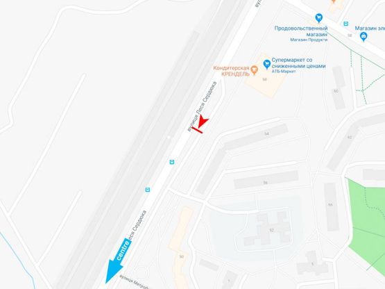 Схема рекламной плоскости по адресу Леся Сердюка ул., 54, в центр Схема рекламной плоскости по адресу Леся Сердюка ул., 54, в центр