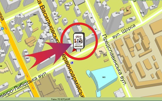 Схема рекламної площини за адресою Вул. Щорса, 3 / ПК "УКРАЇНА" ("Одеса")