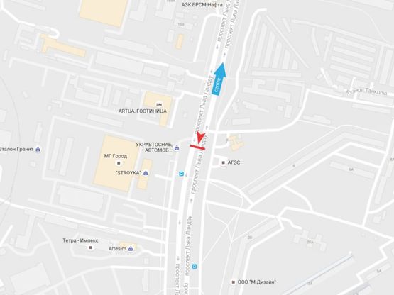 Схема рекламной плоскости по адресу Льва Ландау пр-т + Танкопия ул., из центра Схема рекламной плоскости по адресу Льва Ландау пр-т + Танкопия ул., из центра