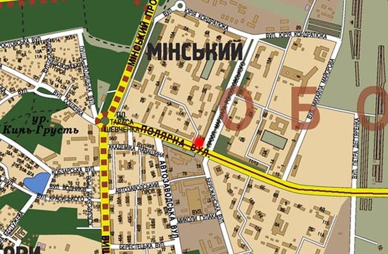 Схема рекламної площини за адресою ул.Полярная/ пр-т Маршала Рокосовкого (А) пл. Шевченко (возле ТЦ СИЛЬПО)