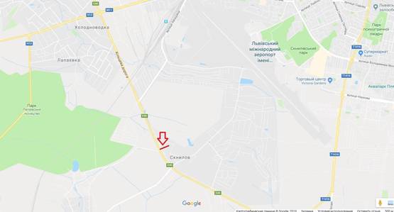 Схема рекламной плоскости по адресу Обїздна М-10, Західний обхід м. Львів, с.Скнилів в сторону гот.Панська Гора (лівий)