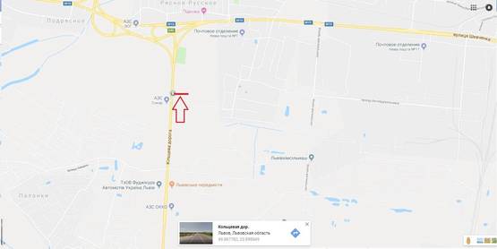 Схема рекламної площини за адресою М-10 Західний обхід м. Львова, в сторону с. Рясне Руське (навпроти АЗС SOCAR)