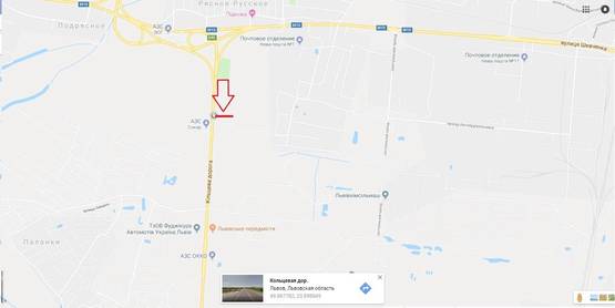 Схема рекламної площини за адресою М-10 Західний обхід м. Львова, в сторону с. Рудно та м. Львів до Fujikra (навпроти АЗС SOCAR), лівий