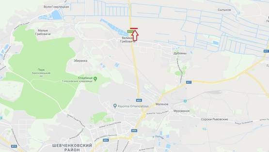 Схема рекламной плоскости по адресу М-09, Тернопіль-Львів-Рава-Руська, за с. Великі Грибовичі у напрямку до с. Куликів та м. Жовква (правий)