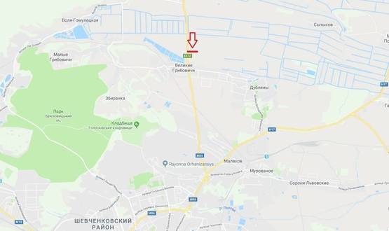 Схема рекламної площини за адресою М-09, Тернопіль-Львів-Рава-Руська, рух від с. Куликів, перед с. Великі Грибовичі у намрямку до м. Львів (правий)