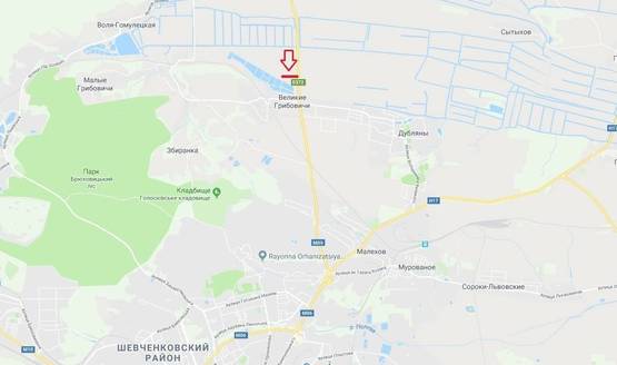 Схема рекламной плоскости по адресу М-09, Тернопіль-Львів-Рава-Руська, рух від с. Куликів, перед с. Великі Грибовичі у намрямку до м. Львів (правий)