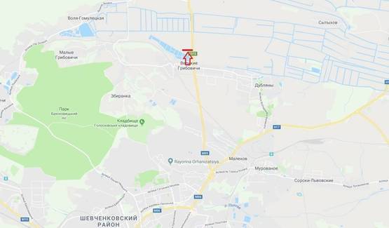 Схема рекламной плоскости по адресу М-09, Тернопіль-Львів-Рава-Руська, за с. Великі Грибовичі у напрямку до с. Куликів та м. Жовква