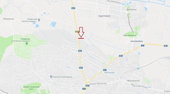 Схема рекламной плоскости по адресу М-09, Тернопіль-Львів-Рава-Руська,З м. Жовква в напрямку м. Львова, перед вїздом в село Малехів