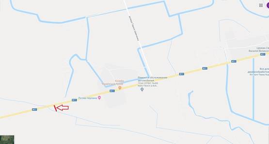 Схема рекламной плоскости по адресу М-11, Львів - Шегині, за с. Бартатів та Відпочинковим Комплексом "ЛІСОВА ПЕРЛИНА" в напряку до м. Городок